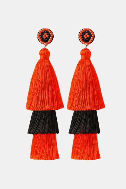 Beads Detail Triple Layered Tassel Earring