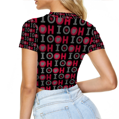 OHIO Ohio State Sheer Tee Mesh Crop Top Short Sleeve T-shirt